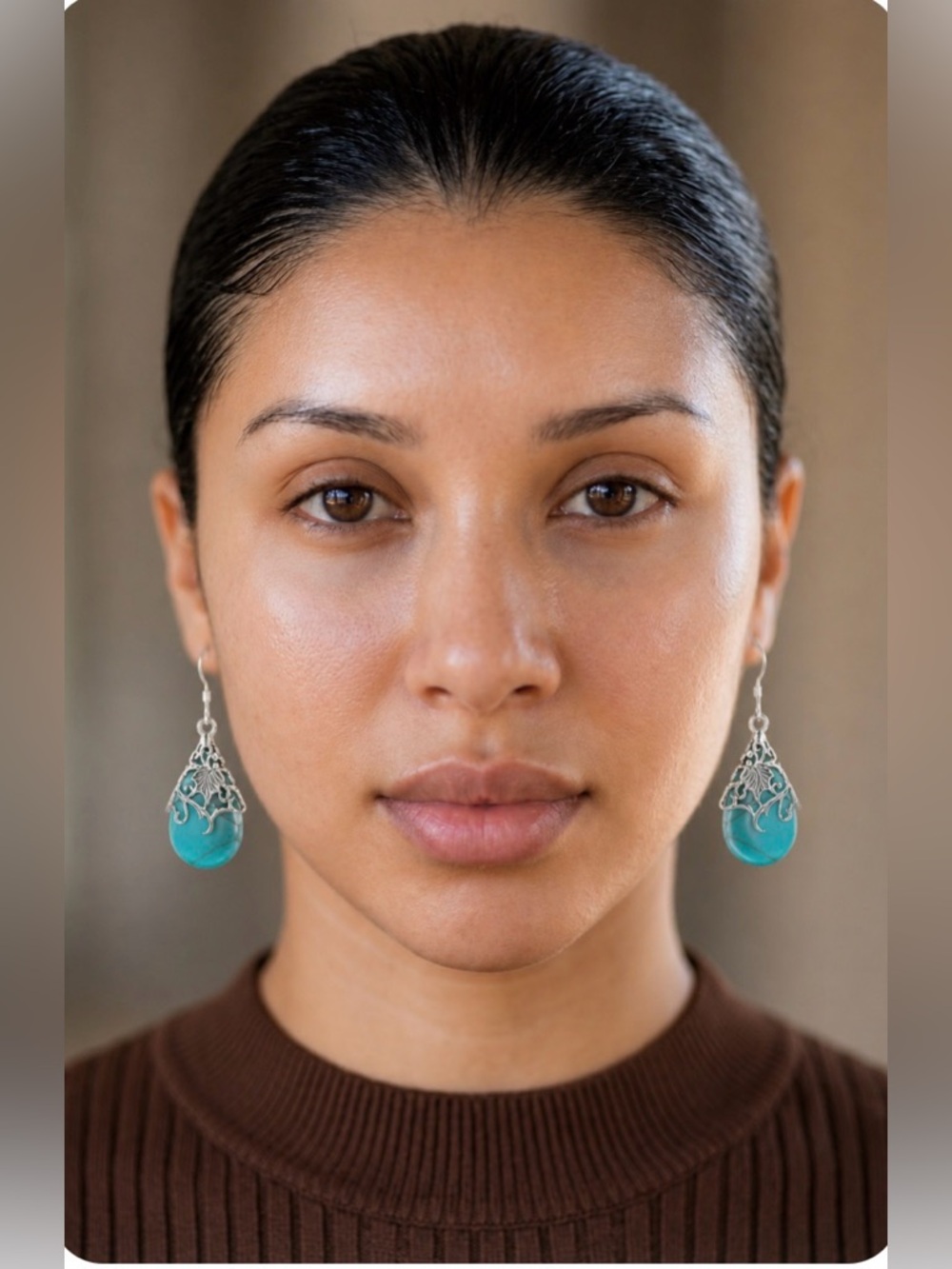Sterling Filigree Teardrop Turquoise Stone Earrings